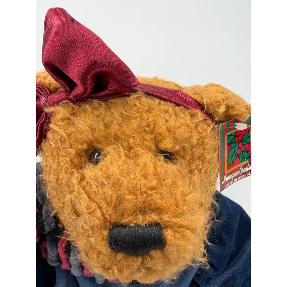 Vintage Homespun Creations Teddy Bear Plush Christmas Decor Doll Scarf
